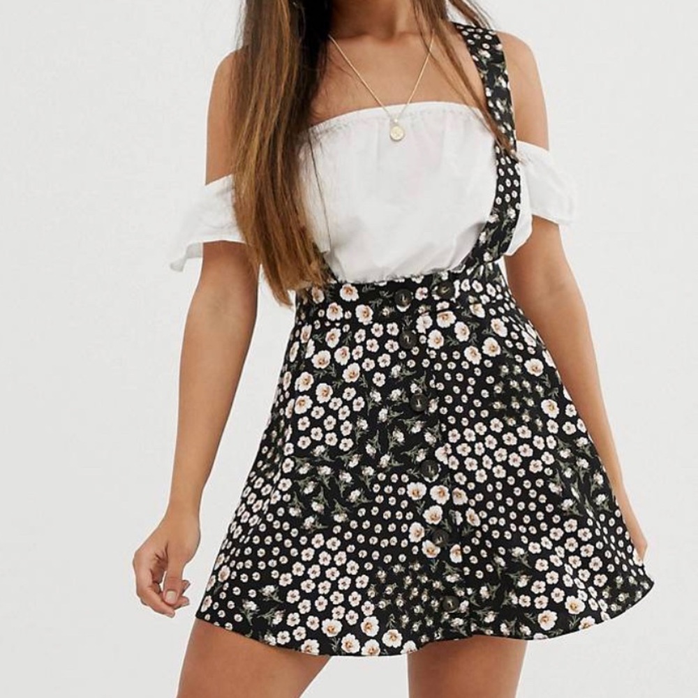 Asos design petite exclusive pinafore mini skirt in mixed floral print